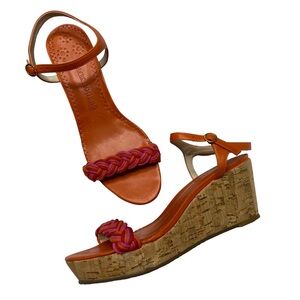 JACK ROGERS Sandals Open Toe Cork Platform Wedge Braided Pink Orange Size 9.5M